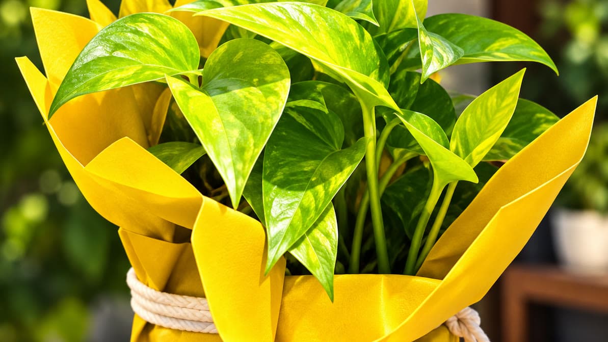 A potted money plant sapling wrapped for a Dreamwings plantation drive